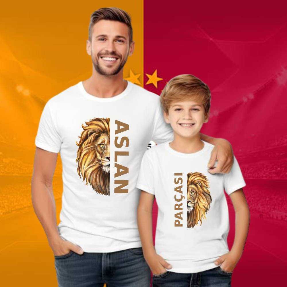 Aslan Parçası Tasarımlı Baba Oğul Tişört Kombini